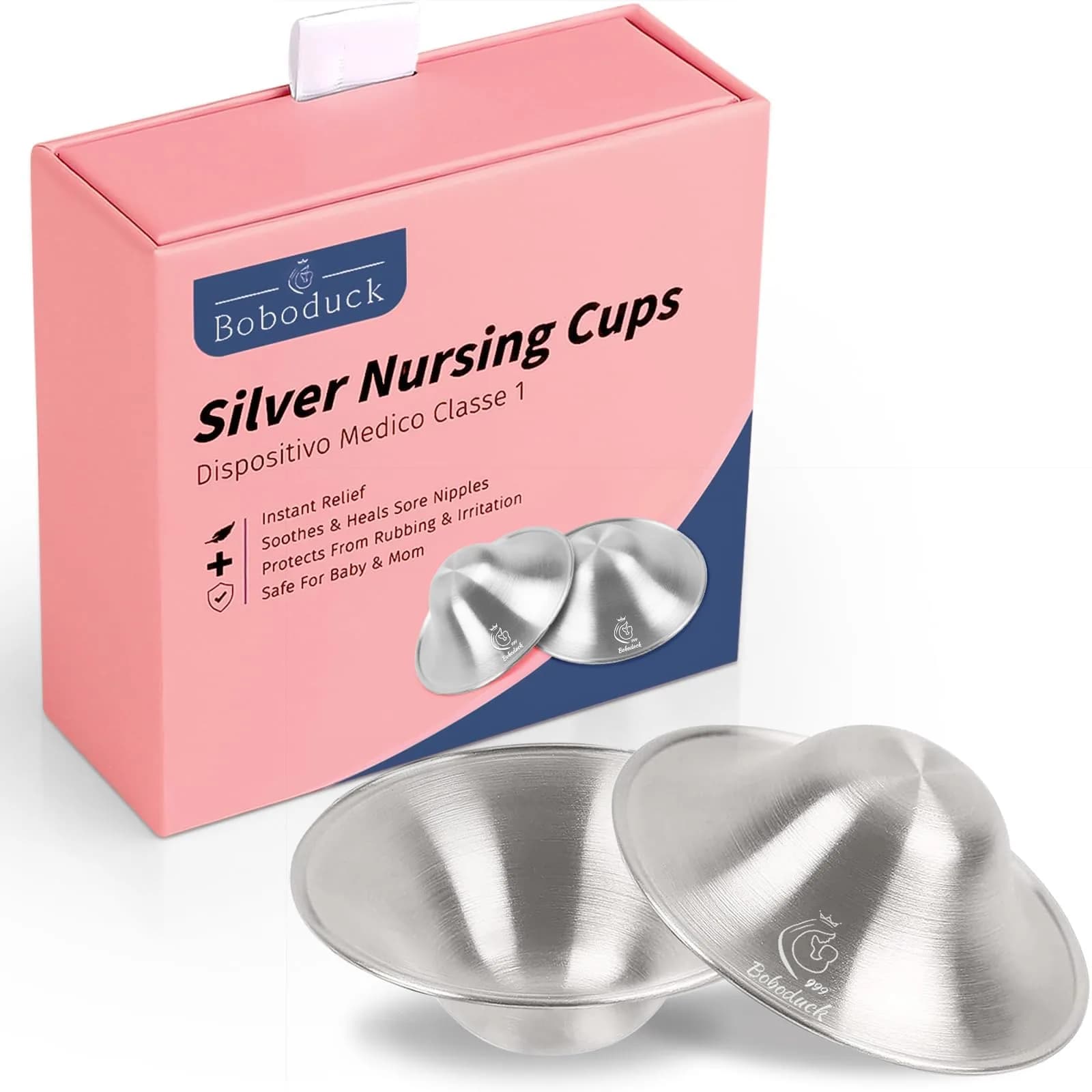 Boboduck Silver Nursing Cups X-L Size | Authentic Protection for Breastfeeding Mothers — 999 Sliver / X-L Size