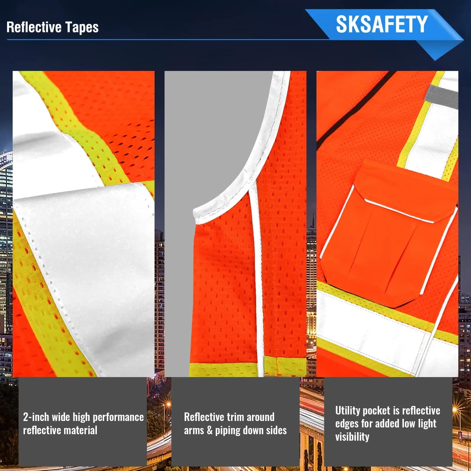 SKSAFETY Professional Class 2 Safety Vest Orange 2XL | ANSI/ISEA 107-2020 Compliant Hi-Vis Mesh - view 5