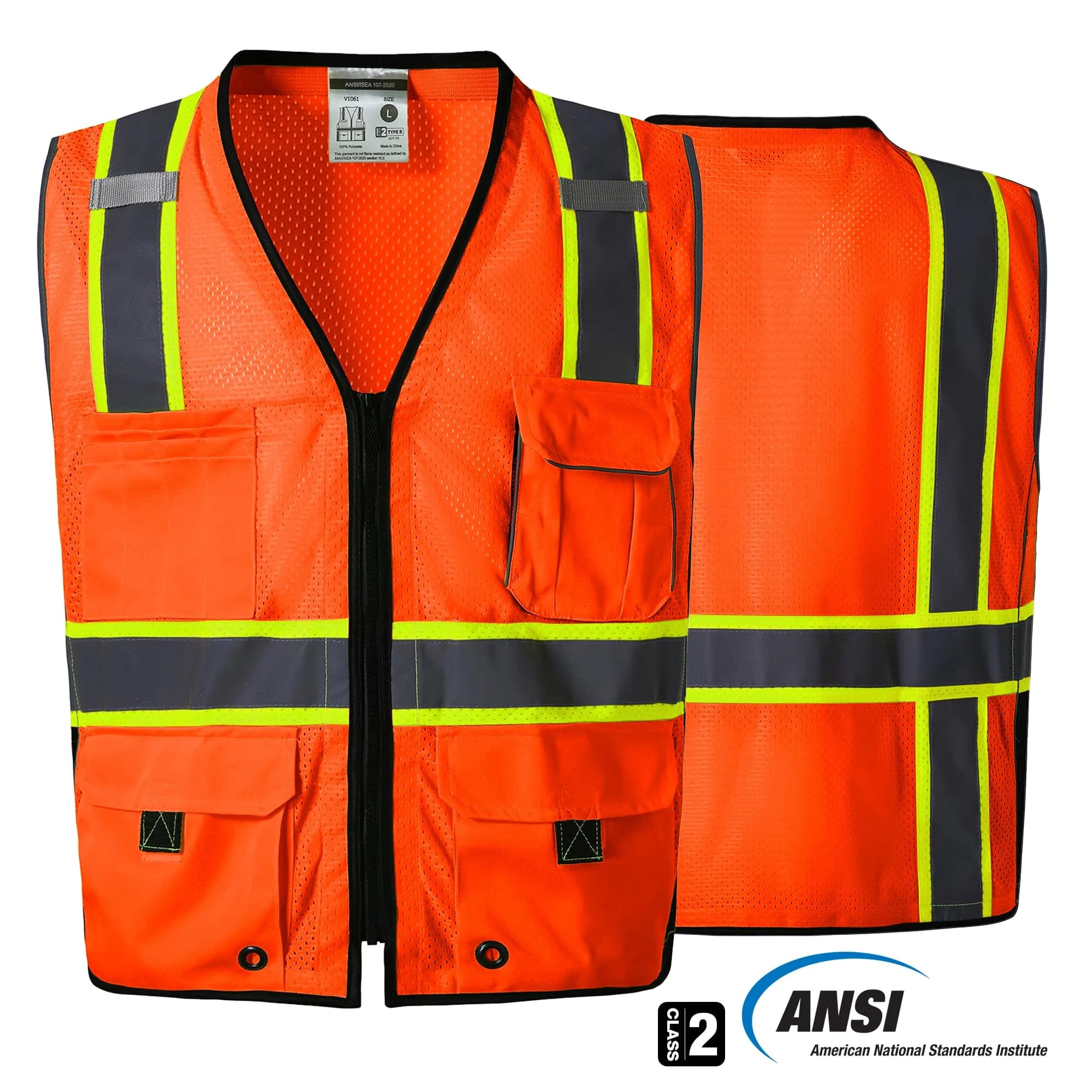 SKSAFETY Professional Class 2 Safety Vest Orange 2XL | ANSI/ISEA 107-2020 Compliant Hi-Vis Mesh - view 3