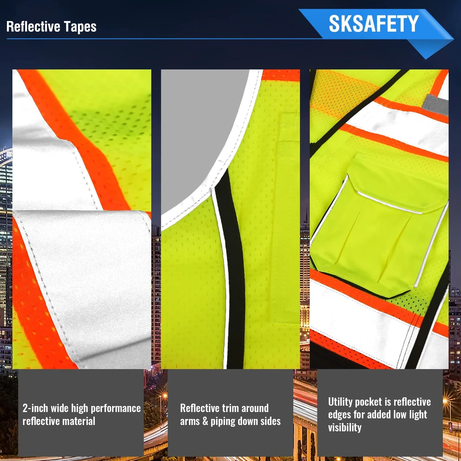 SKSAFETY Class 2 High Visibility Safety Vest 2XL (Lime Black) | ANSI/ISEA 107-2020 Compliant - view 5