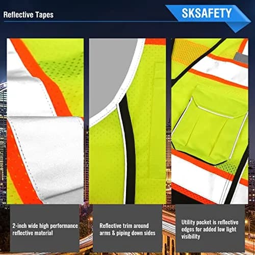 SKSAFETY Class 2 High Visibility Safety Vest 2XL (Lime Black) | ANSI/ISEA 107-2020 Compliant thumbnail 5