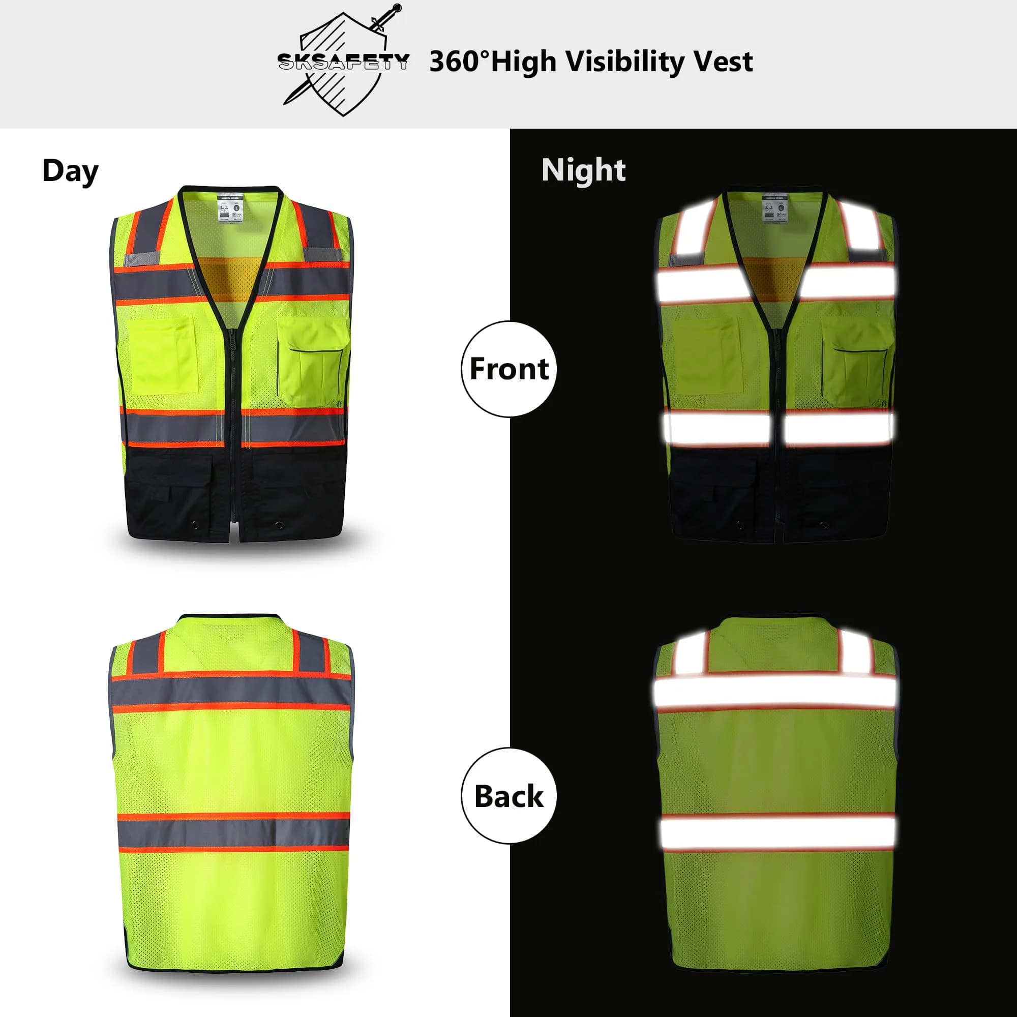 SKSAFETY Class 2 High Visibility Safety Vest 2XL (Lime Black) | ANSI/ISEA 107-2020 Compliant - view 2