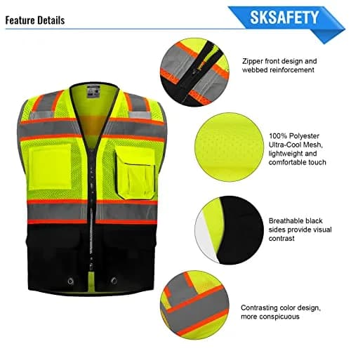 SKSAFETY Class 2 High Visibility Safety Vest 2XL (Lime Black) | ANSI/ISEA 107-2020 Compliant thumbnail 3