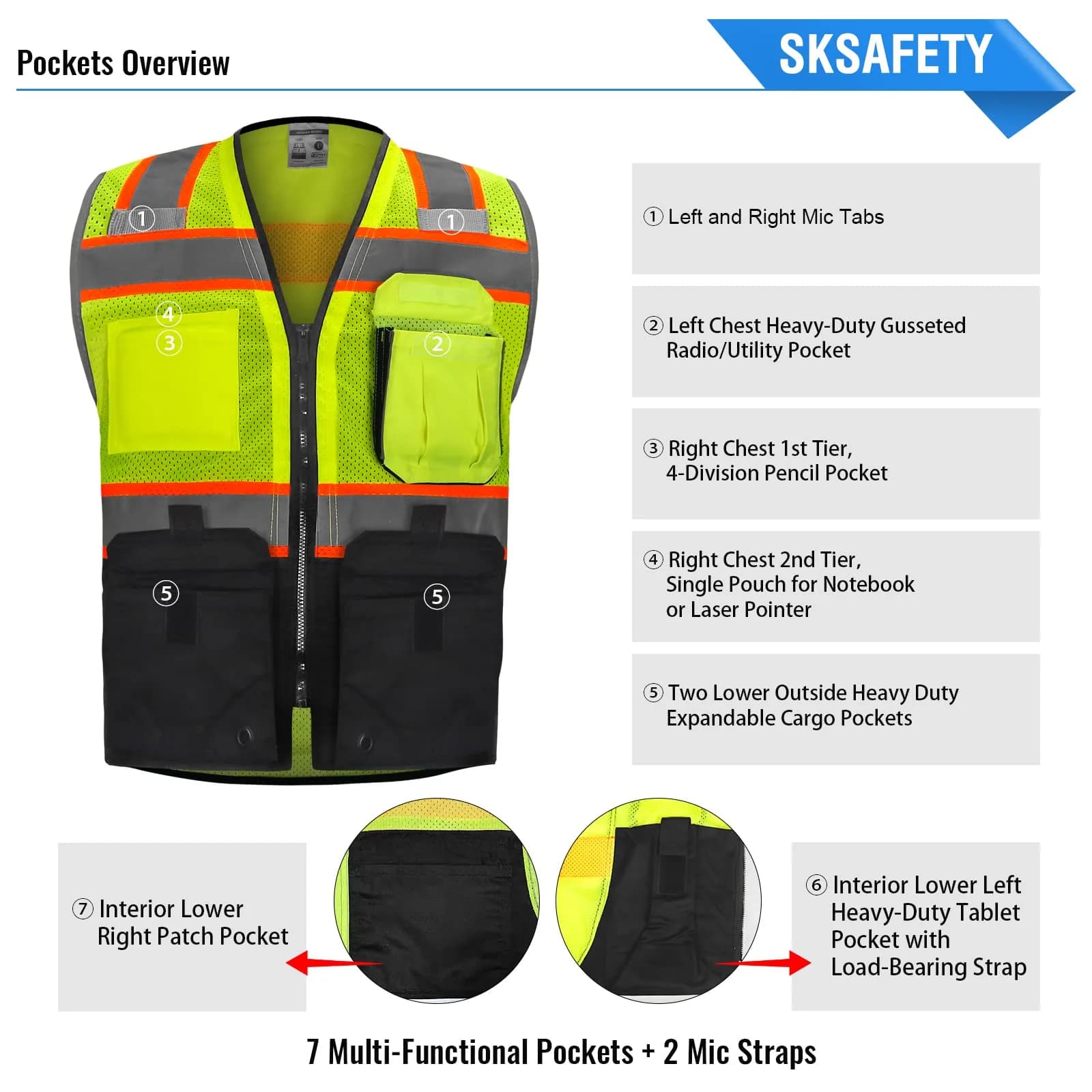 SKSAFETY Class 2 High Visibility Safety Vest 2XL (Lime Black) | ANSI/ISEA 107-2020 Compliant - view 4
