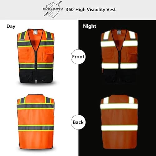 SKSAFETY Professional Safety Vest, Class 2 Hi Vis Vest with Reflective Strips, ANSI/ISEA Standard (Orange, Medium) thumbnail 2