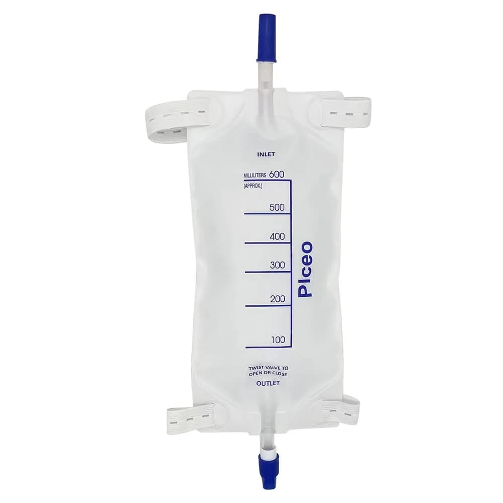 plceo Easy-Tap Urinary Drainage Bag 1000ml | Anti-Reflux Valve, Sterile, Latex-Free (3 Pack) — 600ml