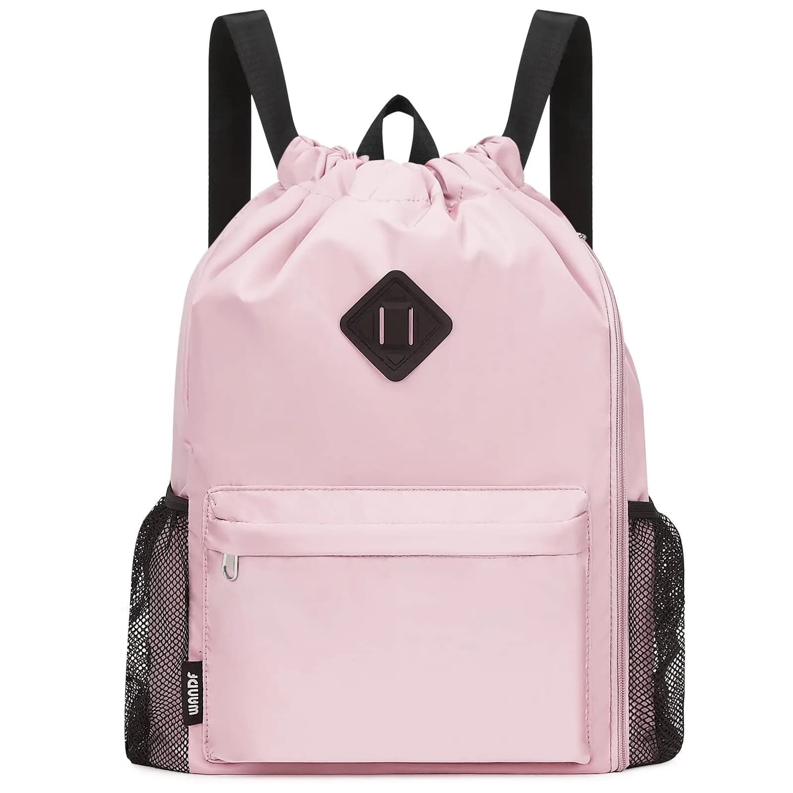 WANDF Drawstring Backpack with Shoe Compartment | Water-Resistant Sports Gym Bag for Men & Women — L, Pink