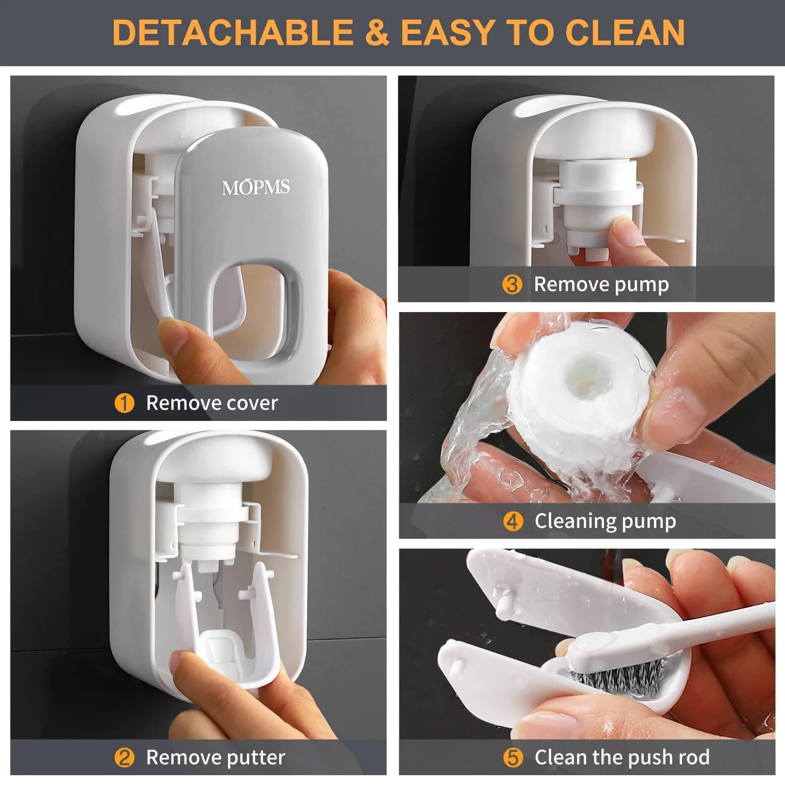 MOPMS Automatic Toothpaste Dispenser Wall Mounted for Bathroom - Grey 2-Pack | Hygienic & Hands-Free Dispensing - view 6