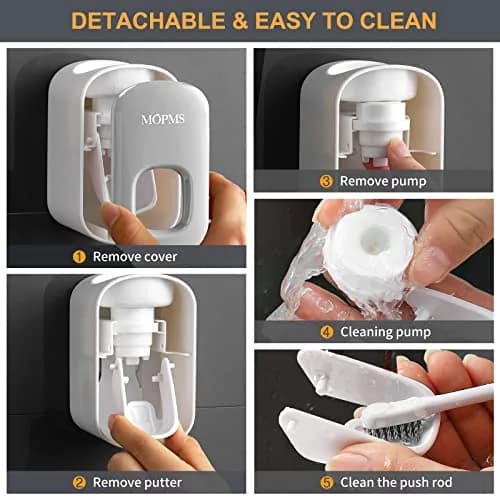 MOPMS Automatic Toothpaste Dispenser Wall Mounted for Bathroom - Grey 2-Pack | Hygienic & Hands-Free Dispensing thumbnail 6