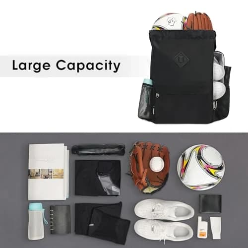 WANDF Drawstring Backpack with Shoe Compartment | Water-Resistant Sports Gym Bag for Men & Women thumbnail 4
