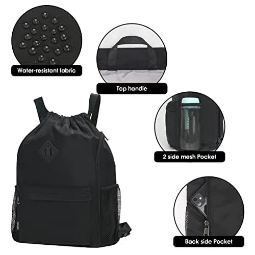 WANDF Drawstring Backpack with Shoe Compartment | Water-Resistant Sports Gym Bag for Men & Women thumbnail 6