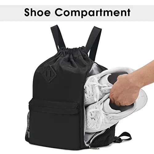 WANDF Drawstring Backpack with Shoe Compartment | Water-Resistant Sports Gym Bag for Men & Women thumbnail 3