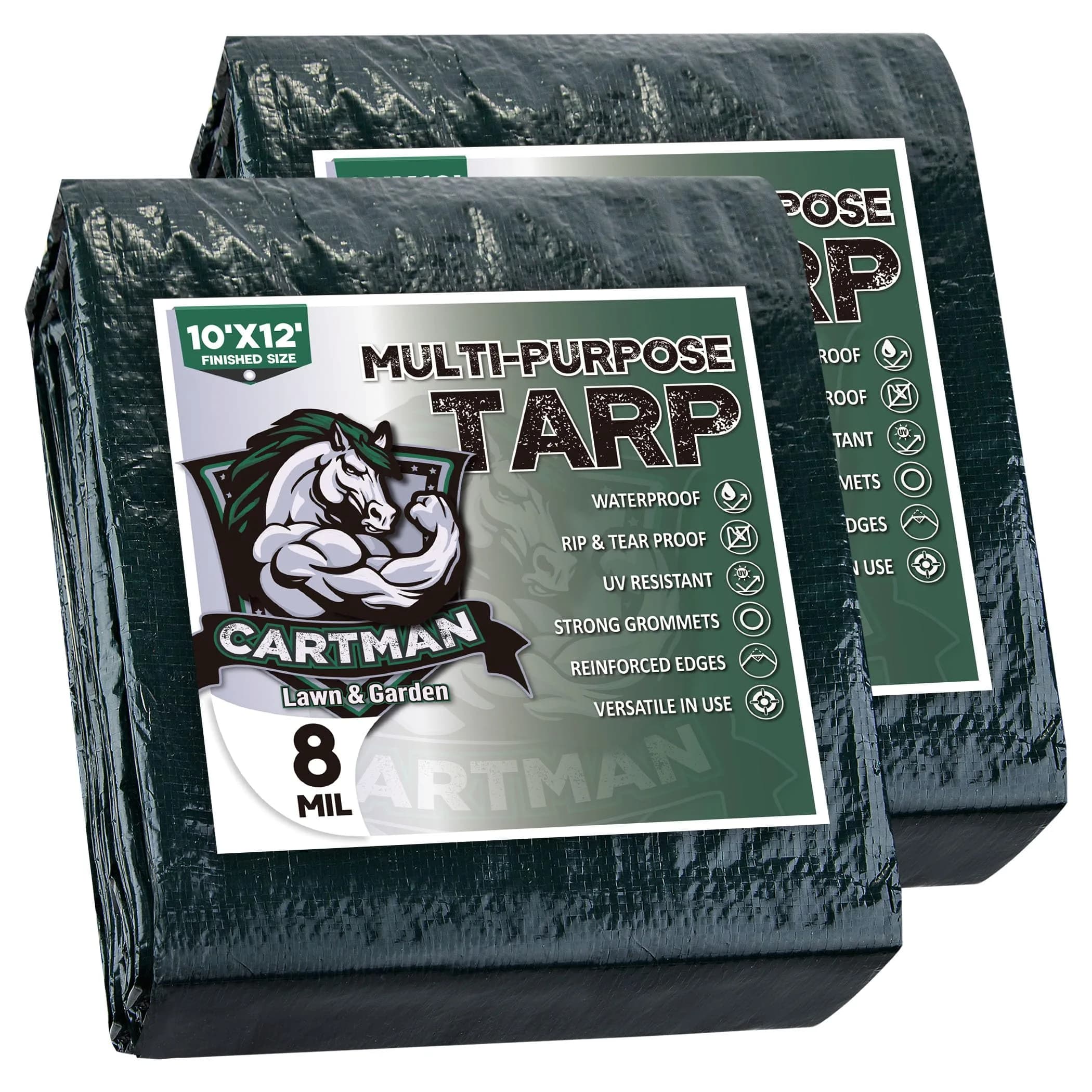 CARTMAN 2PK 10x12Ft Waterproof Poly Tarp Cover 8 Mil | Heavy Duty Weatherproof Cover - main product image