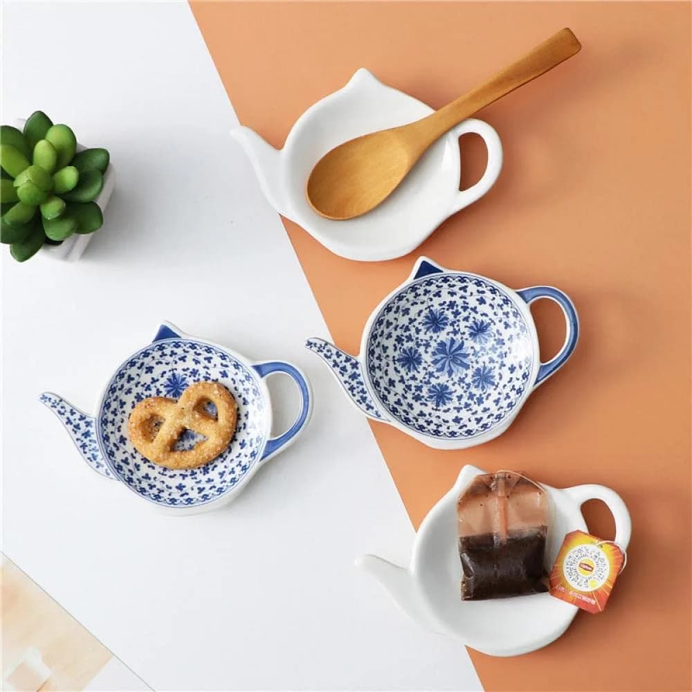 Sizikato Blue and White Porcelain Tea Bag Holder Coasters 11.7 cm (4.7 inches) | Set of 4 - view 5