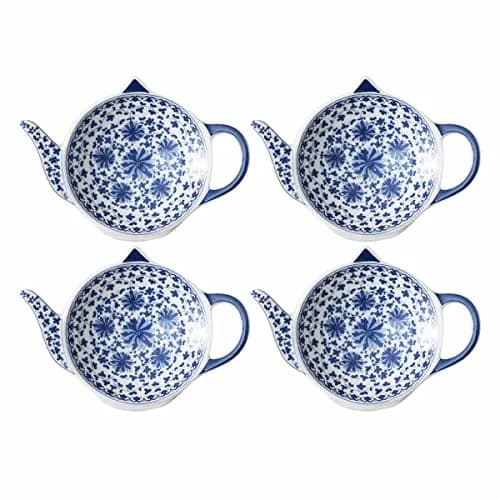Sizikato Blue and White Porcelain Tea Bag Holder Coasters 11.7 cm (4.7 inches) | Set of 4 thumbnail 1