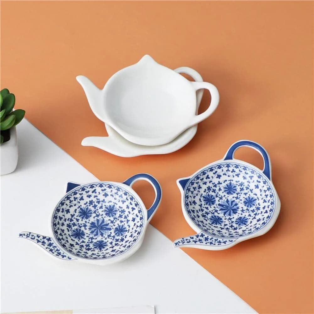 Sizikato Blue and White Porcelain Tea Bag Holder Coasters 11.7 cm (4.7 inches) | Set of 4 - view 3