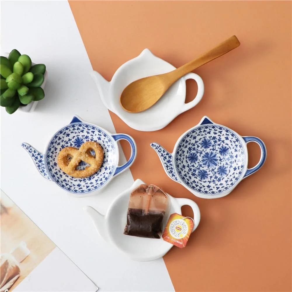 Sizikato Blue and White Porcelain Tea Bag Holder Coasters 11.7 cm (4.7 inches) | Set of 4 - view 4