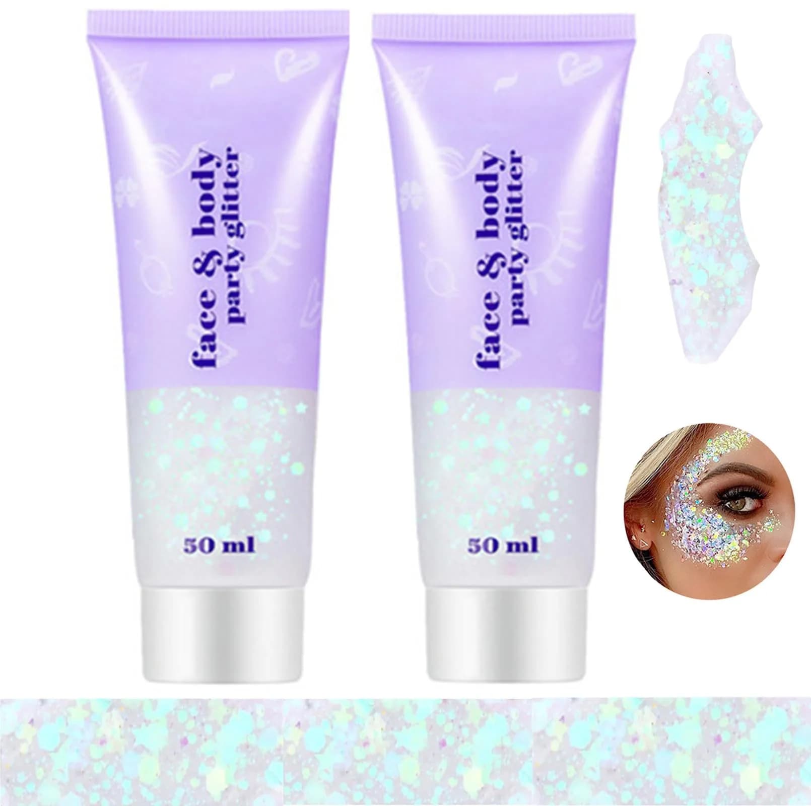 Go Ho 2PCS White Face Body Glitter Gel | Holographic Chunky Sequins for Festival & Makeup - main product image