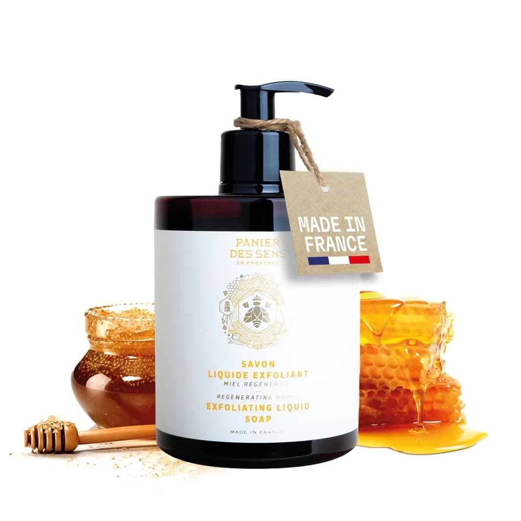 Panier des Sens Lavender Liquid Hand Soap 500ml (16.9 fl oz) | French Savon de Marseille Tradition — Exfoliating Honey Soap 16.9 fl oz / Soap only, 16.9 fl oz