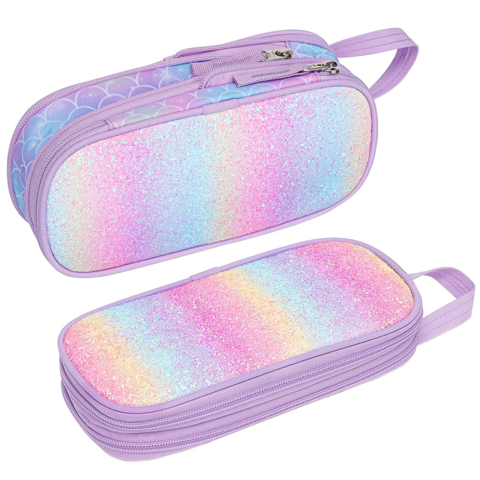 Bagseri Expandable Pencil Case for Girls | Purple Mermaid Scale Large Capacity Pouch Organizer (23cm x 11.6cm x 3.6cm) - main product image
