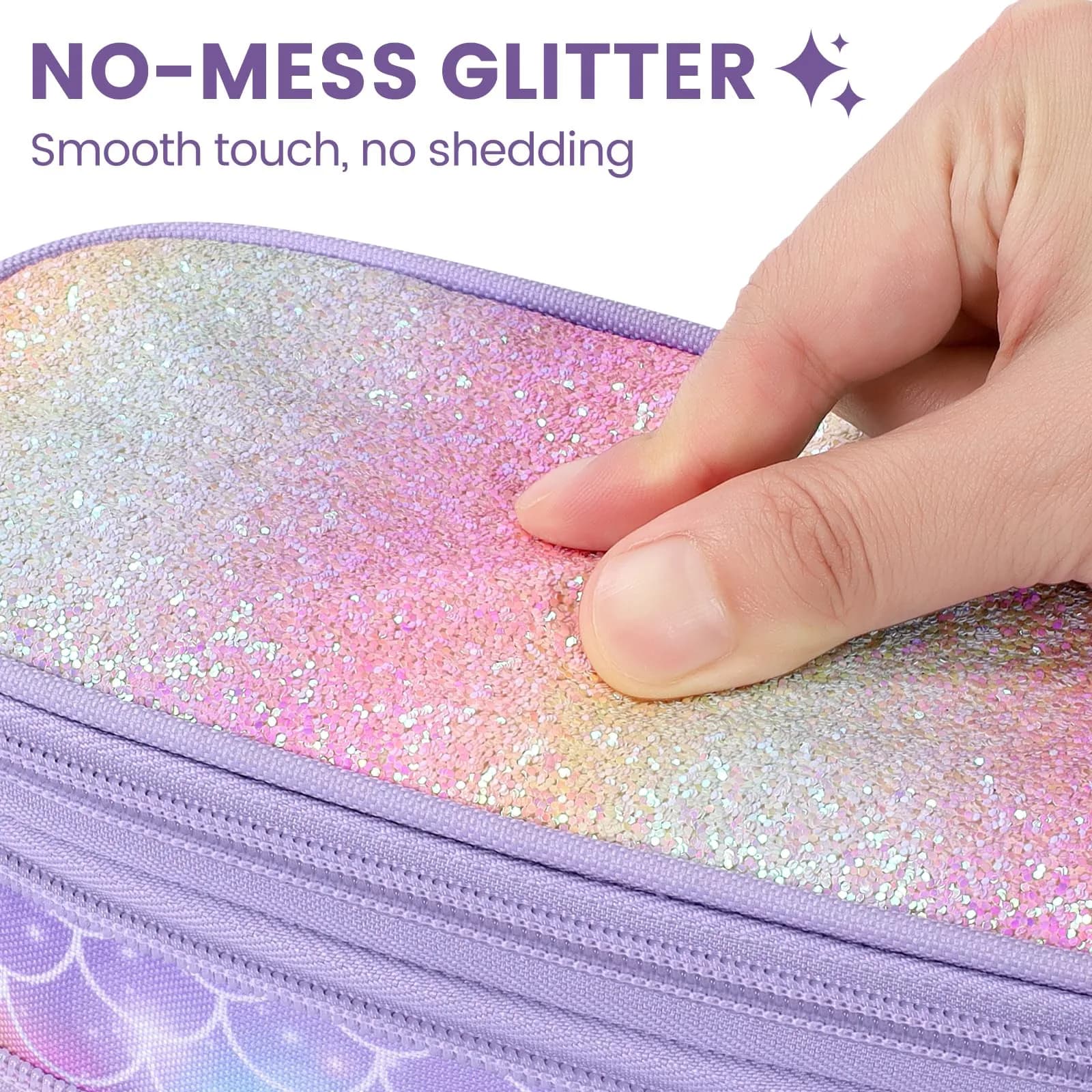 Bagseri Expandable Pencil Case for Girls | Purple Mermaid Scale Large Capacity Pouch Organizer (23cm x 11.6cm x 3.6cm) - view 6