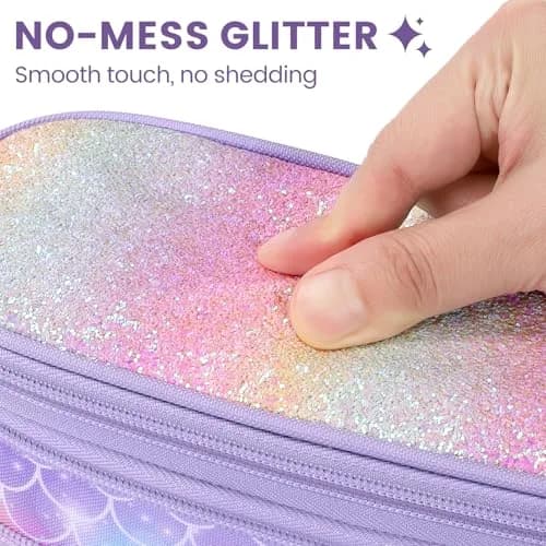 Bagseri Expandable Pencil Case for Girls | Purple Mermaid Scale Large Capacity Pouch Organizer (23cm x 11.6cm x 3.6cm) thumbnail 6