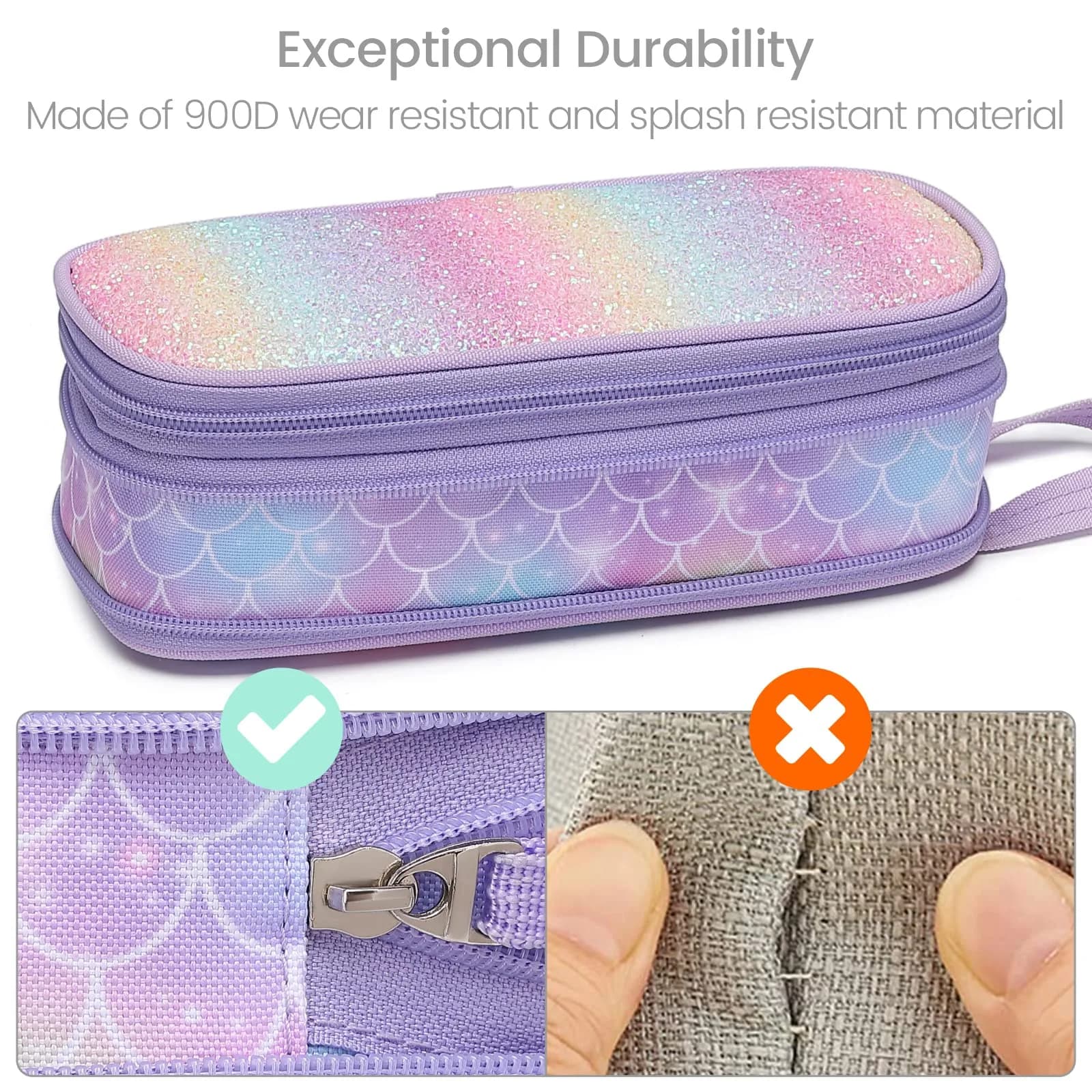 Bagseri Expandable Pencil Case for Girls | Purple Mermaid Scale Large Capacity Pouch Organizer (23cm x 11.6cm x 3.6cm) - view 7