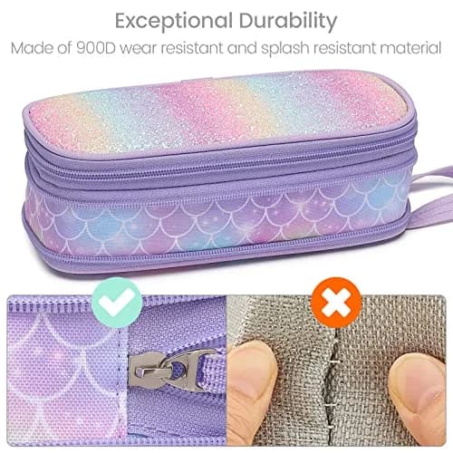 Bagseri Expandable Pencil Case for Girls | Purple Mermaid Scale Large Capacity Pouch Organizer (23cm x 11.6cm x 3.6cm) thumbnail 7