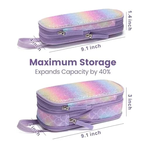 Bagseri Expandable Pencil Case for Girls | Purple Mermaid Scale Large Capacity Pouch Organizer (23cm x 11.6cm x 3.6cm) thumbnail 3