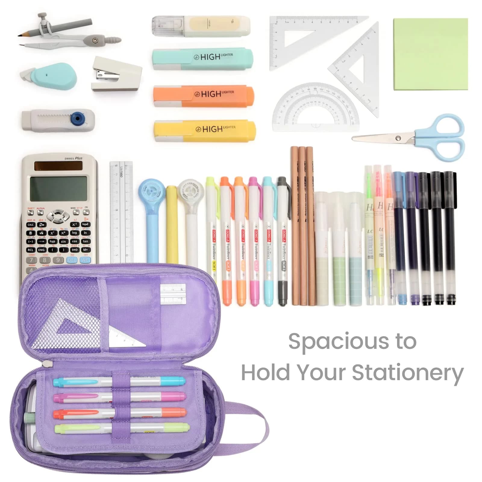 Bagseri Expandable Pencil Case for Girls | Purple Mermaid Scale Large Capacity Pouch Organizer (23cm x 11.6cm x 3.6cm) - view 4