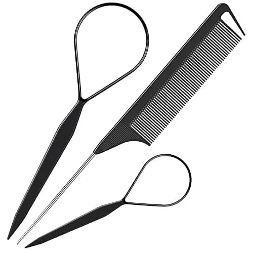 TsMADDTs 3Pack Hair Styling Tools Set with French Braid Loop, Rat Tail Comb, and Metal Pin Tail Comb | Effortless Braiding & Updos thumbnail 1
