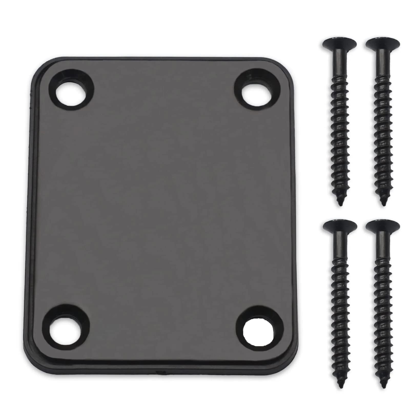 MAXCHEER Black Electric Bass Guitar Neck Plate with Screws | 64.5mm x 51.2mm - main product image