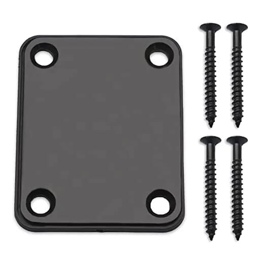 MAXCHEER Black Electric Bass Guitar Neck Plate with Screws | 64.5mm x 51.2mm thumbnail 1