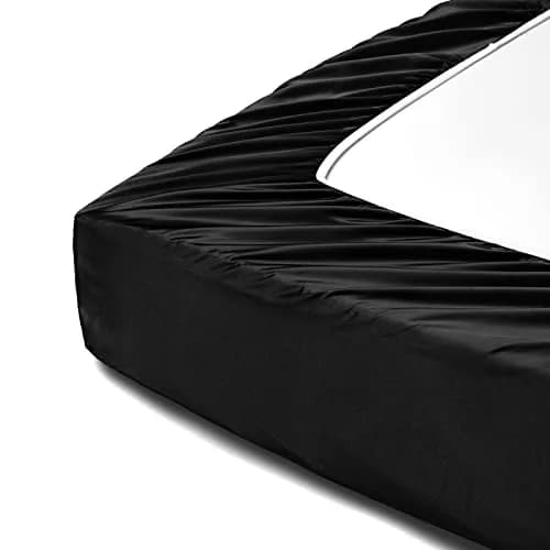 Horbaunal Black 6 Piece Satin Sheet Set Queen Size, 244cm x 274cm (102" x 90") Flat Sheet | Silky Soft Luxury Bedding thumbnail 8