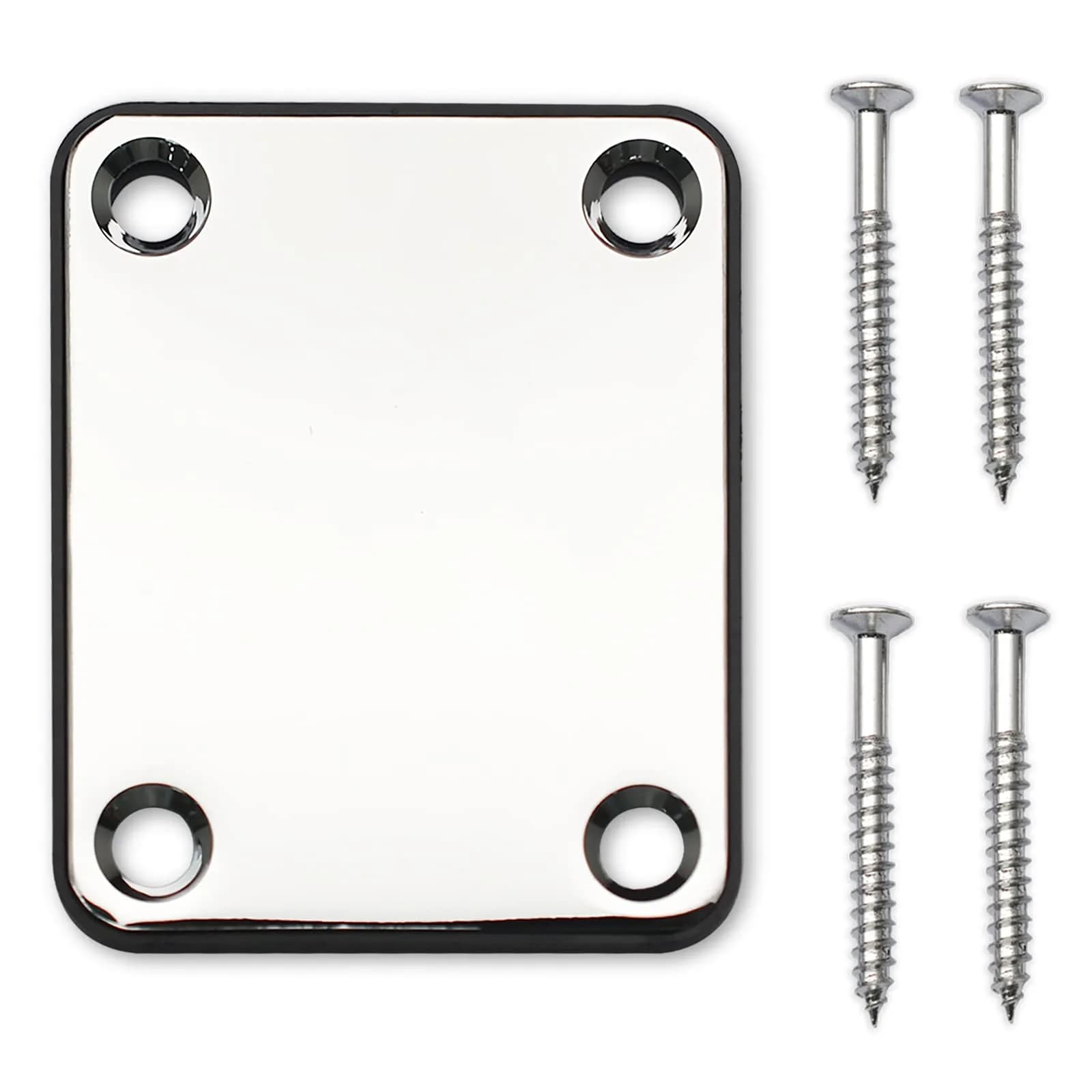 MAXCHEER Electric Bass Guitar Neck Plate with Screws & Back Plate, Chrome | Guitar Neck Joint Connecting Strengthen Plate - main product image