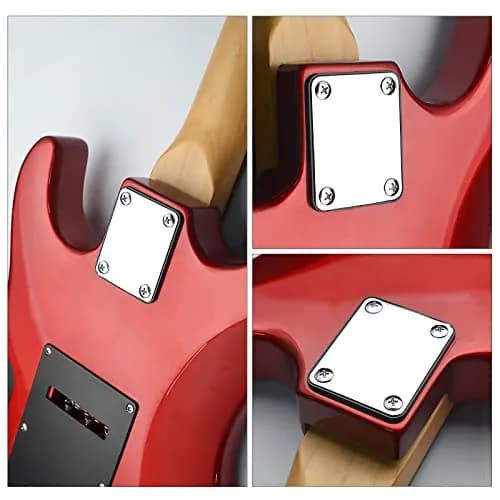 MAXCHEER Electric Bass Guitar Neck Plate with Screws & Back Plate, Chrome | Guitar Neck Joint Connecting Strengthen Plate thumbnail 4