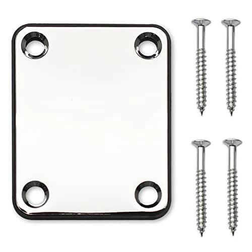 MAXCHEER Electric Bass Guitar Neck Plate with Screws & Back Plate, Chrome | Guitar Neck Joint Connecting Strengthen Plate thumbnail 1