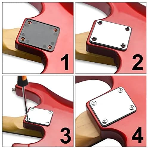 MAXCHEER Electric Bass Guitar Neck Plate with Screws & Back Plate, Chrome | Guitar Neck Joint Connecting Strengthen Plate thumbnail 2