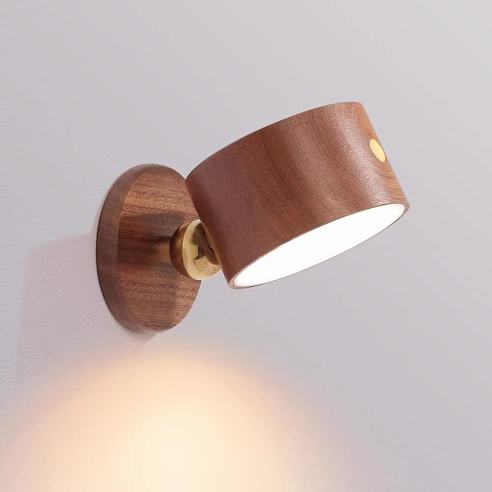 LANDGOO Wood Wall Sconce Bedside Lamp Rechargeable | Natural Wood, Dimmable, Portable