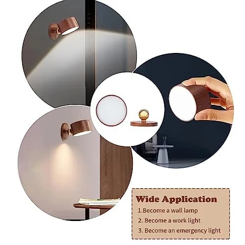 LANDGOO Wood Wall Sconce Bedside Lamp Rechargeable | Natural Wood, Dimmable, Portable thumbnail 5