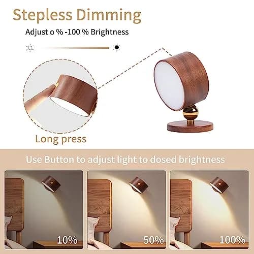 LANDGOO Wood Wall Sconce Bedside Lamp Rechargeable | Natural Wood, Dimmable, Portable thumbnail 7