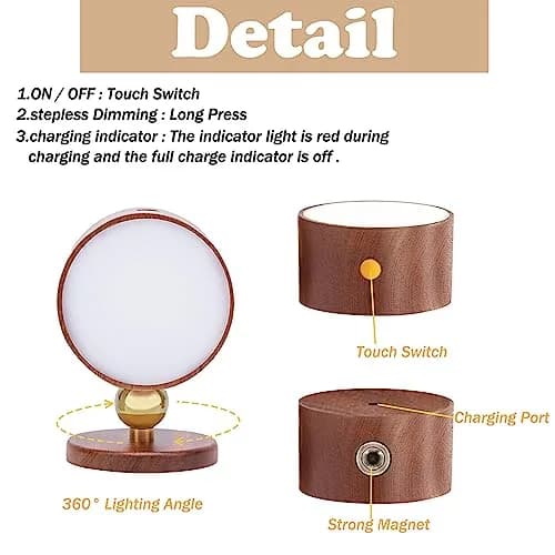 LANDGOO Wood Wall Sconce Bedside Lamp Rechargeable | Natural Wood, Dimmable, Portable thumbnail 8