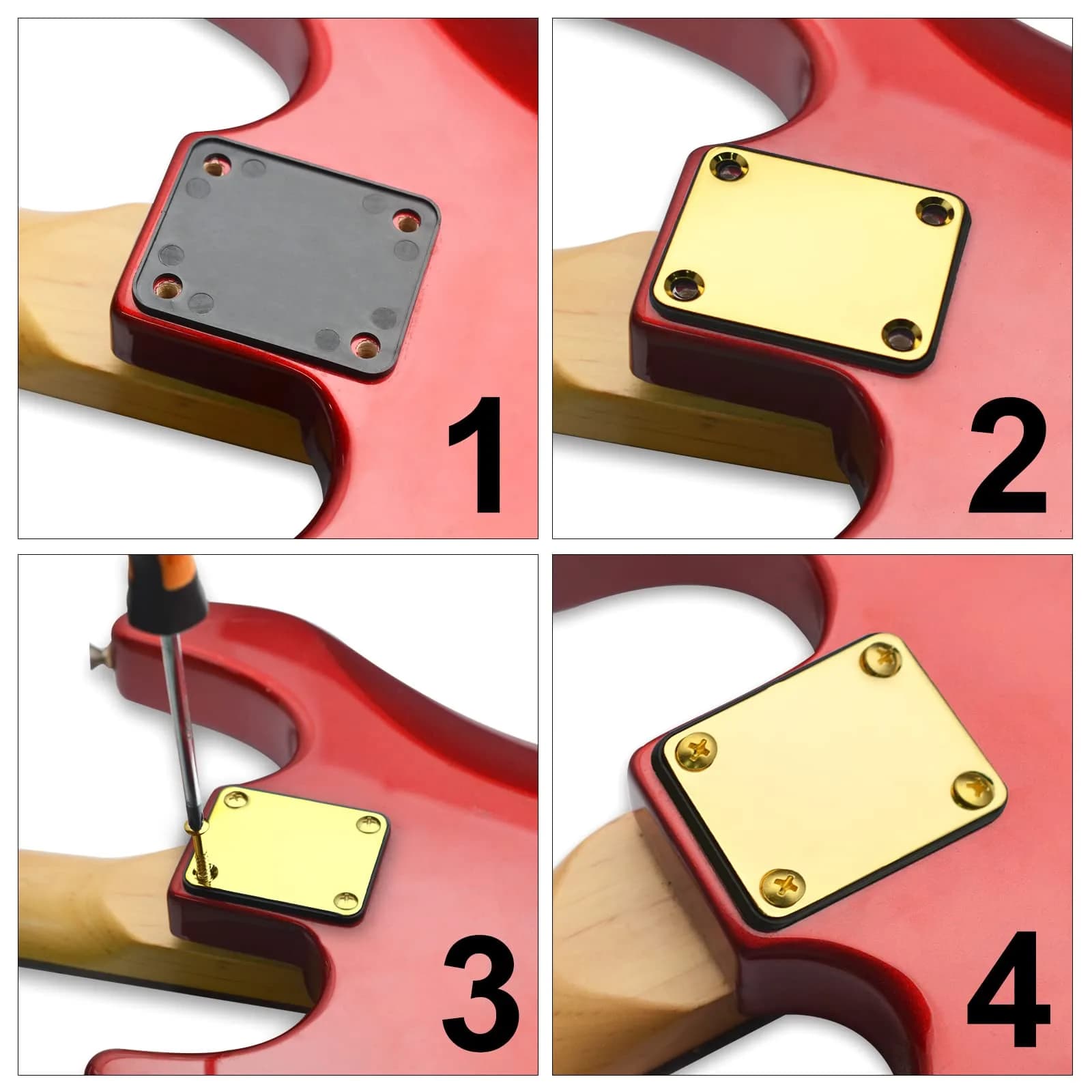 MAXCHEER Gold Bass Guitar Neck Plate with Screws | Strengthen Joint Connector - view 2