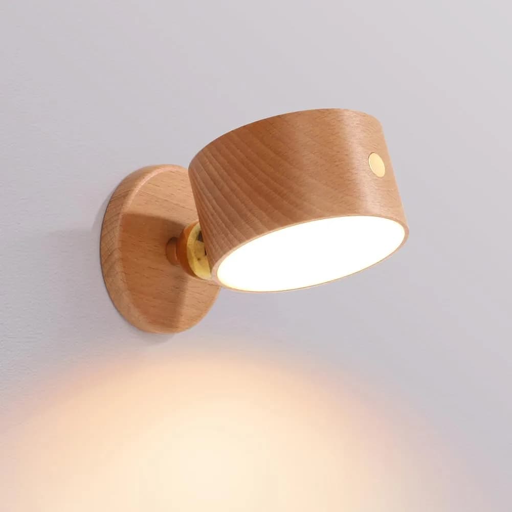 LANDGOO Wood Wall Sconce Bedside Lamp Rechargeable Night Light | Natural Wood, Dimmable, Portable — Beech