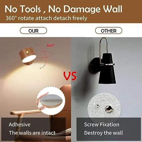 LANDGOO Wood Wall Sconce Bedside Lamp Rechargeable Night Light | Natural Wood, Dimmable, Portable thumbnail 5
