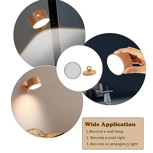 LANDGOO Wood Wall Sconce Bedside Lamp Rechargeable Night Light | Natural Wood, Dimmable, Portable thumbnail 7