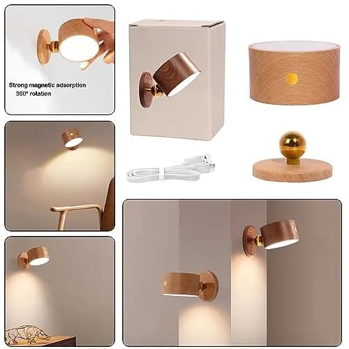 LANDGOO Wood Wall Sconce Bedside Lamp Rechargeable Night Light | Natural Wood, Dimmable, Portable thumbnail 2