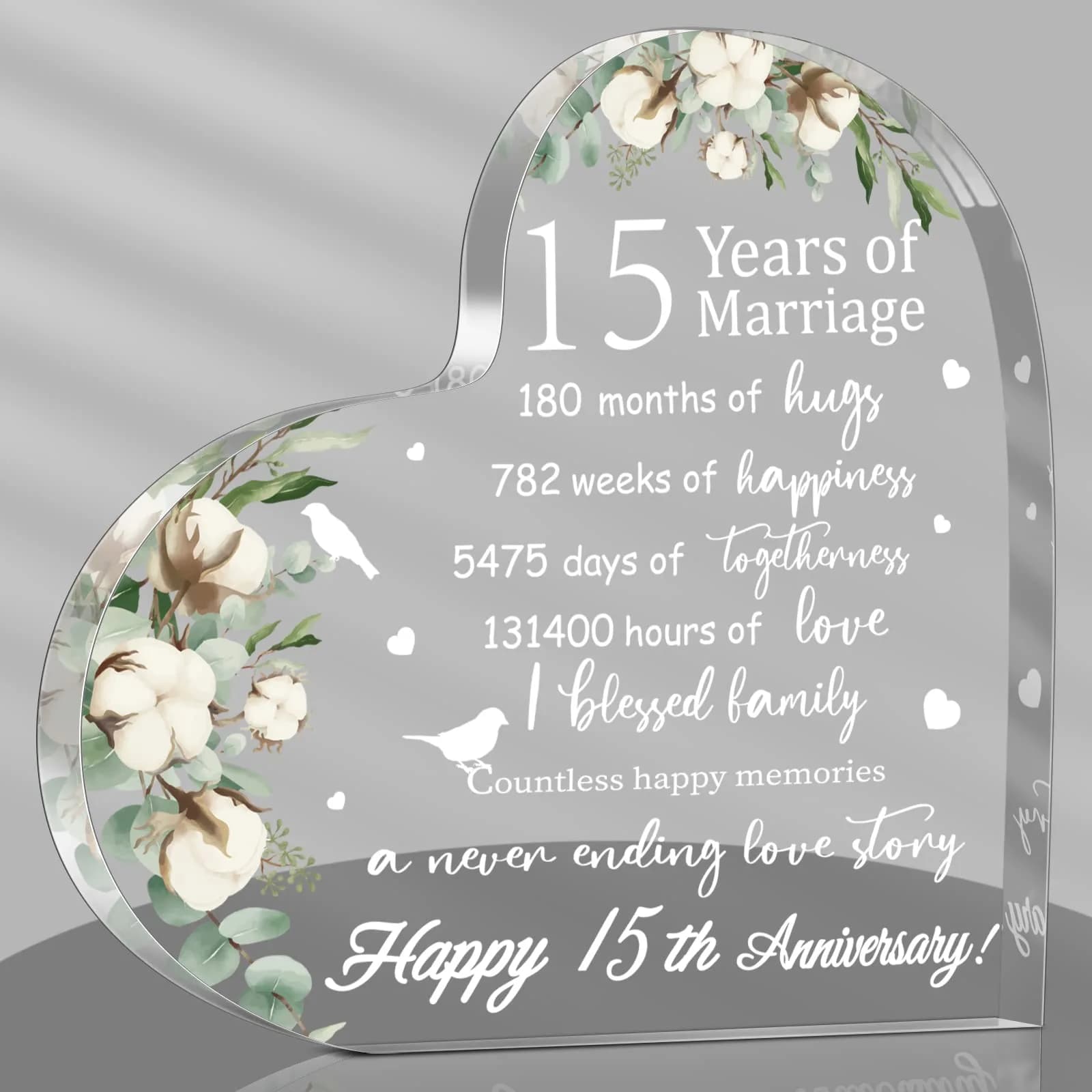Yulejo 15th Style Heart Acrylic Decorative Sign 15.1 x 15.1 x 1.4 cm | Anniversary Gift for Her — 15th Style