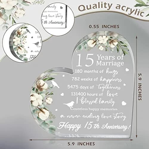 Yulejo 15th Style Heart Acrylic Decorative Sign 15.1 x 15.1 x 1.4 cm | Anniversary Gift for Her thumbnail 4