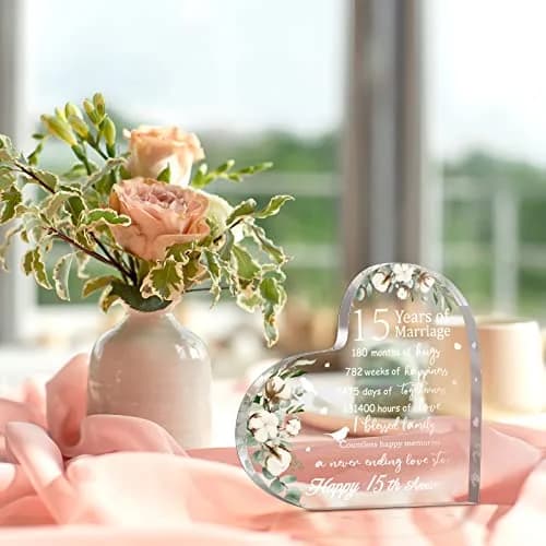 Yulejo 15th Style Heart Acrylic Decorative Sign 15.1 x 15.1 x 1.4 cm | Anniversary Gift for Her thumbnail 5